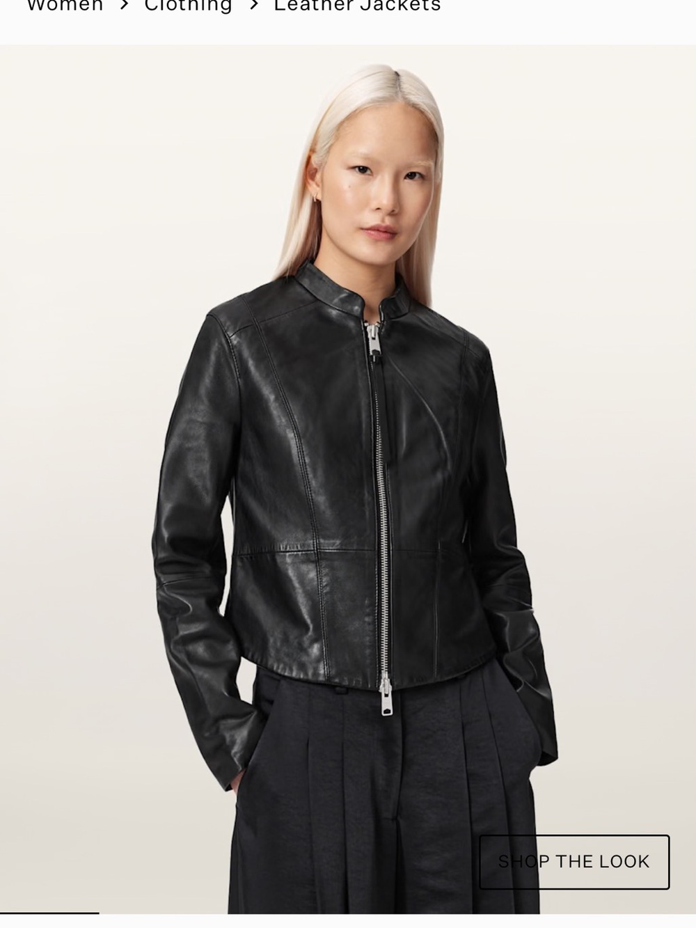 AllSaints Black Leather Zip-Front Moto Jacket